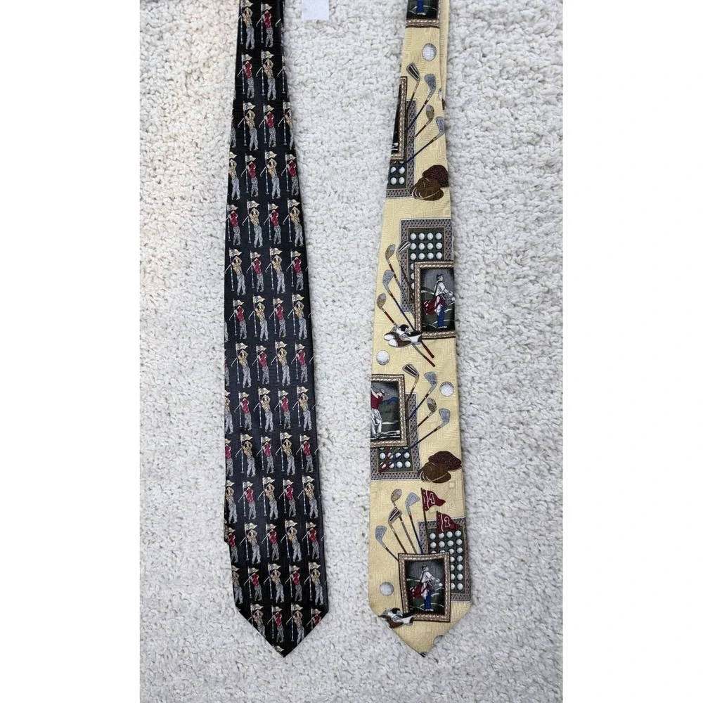 Sky Bend Van Heusen Golf Ties Mens OS Black Yellow Excellent Novelty Bundle 2pc